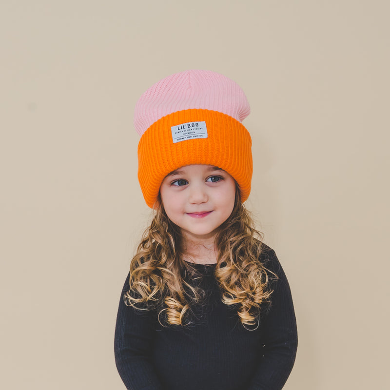 Lil’ Boo Block Hygge Beanie – Pink/Orange