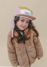 Block Corduroy 5 Panel w. ears - Pink/brown