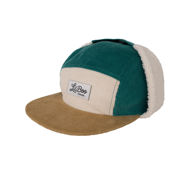 Block Corduroy 5 Panel w. ears - Green