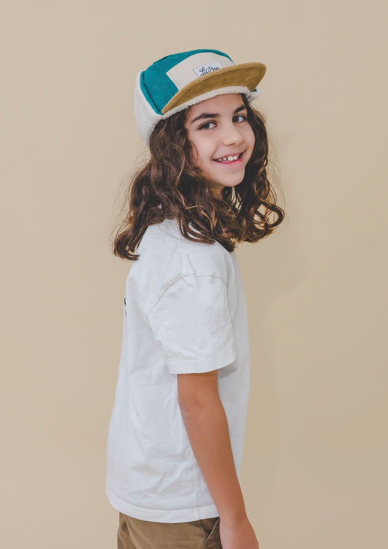 Block Corduroy 5 Panel w. ears - Green