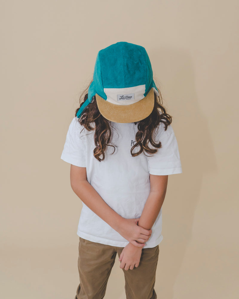 Block Corduroy 5 Panel w. ears - Green