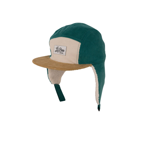 Block Corduroy 5 Panel w. ears - Green