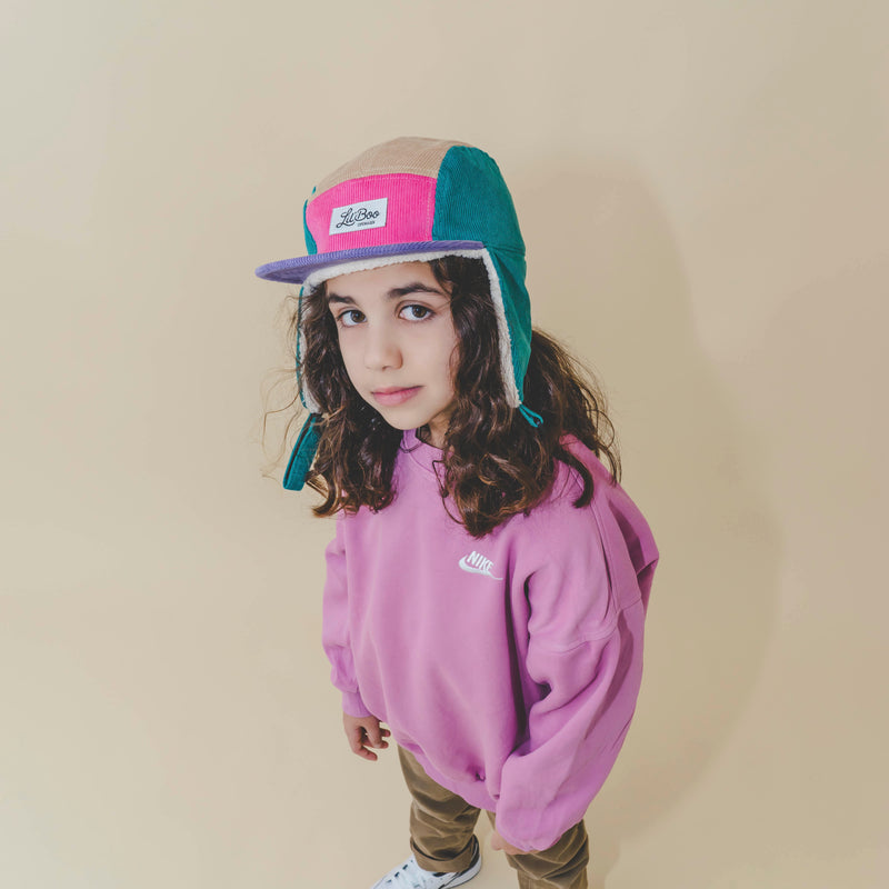 Block Corduroy 5 Panel w. ears - Retro